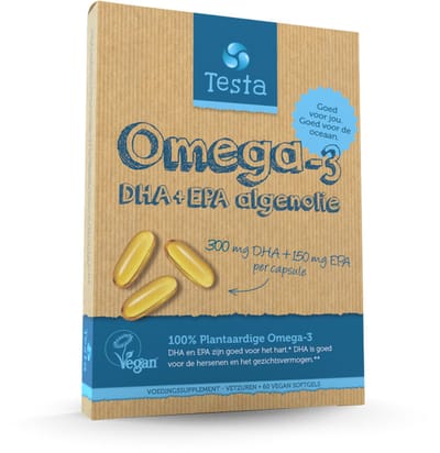 Testa Omega-3 Algenolie - Hoogste concentratie DHA & EPA - Vegan Omega 3 - 60 Capsules - Plantaardig Voedingssupplement