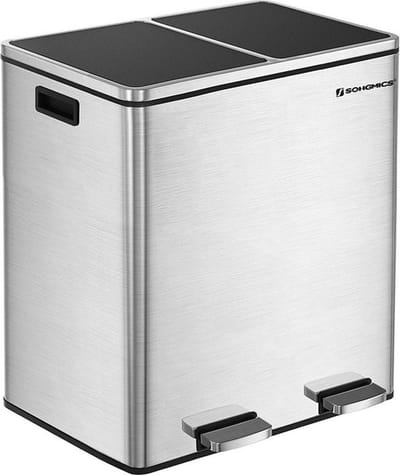 Vuilnisbak voor de Keuken - Afvalbak met 2 Compartimenten - Luchtdichte Vuilnisemmer 2x30 L - Zwart