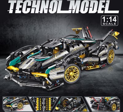 Supercar-bouwset, automodelbouwspeelgoed op schaal 1:14, racewagen /verjaardags- en vakantiecadeaus Zwart Goud Groen(1000+ stuks)