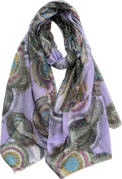 Dames zomer sjaal rondje print en goud glitter bewerking - Leela