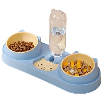 Huisdier Kattenbak Automatische Voederbak Hondenvoerbak Met Waterfontein Dubbele Bak Drinken Verhoogde Standaard Schotelbakken Voor Katten gray