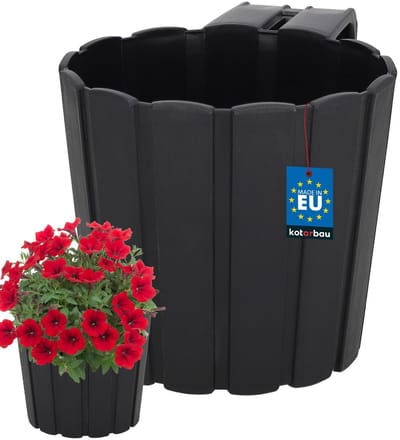 KOTARBAU® Bloembak voor Balkon met Houder - Balkon Plantenbak ⌀ 15 cm Balkonbak - Balkonbloembak met Beugel - Kunststof Balkonbak - Plantenbak Buiten - Antraciet