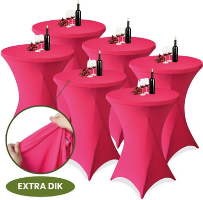 Statafelrok Roze x 6 – ∅80-85 x 110 cm met Opbergtas – Statafelhoes Stretch Stof – Kras- en Vouwvrije Statafel Rok Extra Dik – Sta Tafelrok - 6 Stuks – Statafelhoezen Voor Horeca, Evenementen, Feest, Bruiloft en Partijen