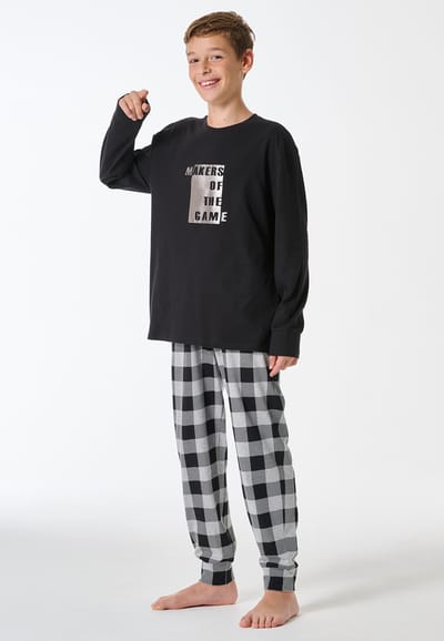 Lange pyjama met ruitjesmotief, zwart - Teens Nightwear 140