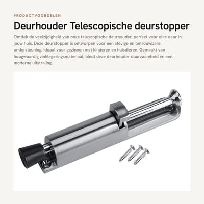 Dailygoods- Deurhouder Roestvrij staal - Zinklegering - Veerbelast - Rubber voet - 20 cm - Duurzaam ontwerp - Deurstoppers