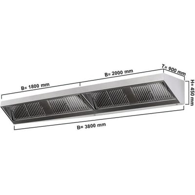 GGM Gastro Wandhaube - 3800mm - mit Filter & Lampe Zilver