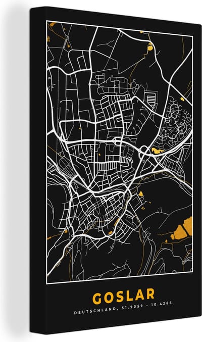 Canvas Schilderij Stadskaart – Plattegrond – Duitsland – Goud – Goslar – Kaart - 20x30 cm - Wanddecoratie