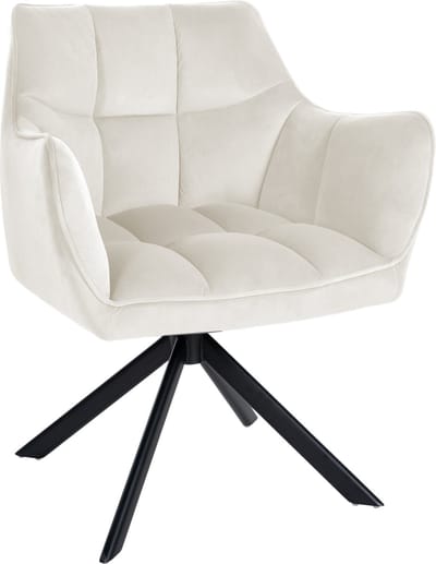 CLP Swing Eetkamerstoel - Met Armleining - Draaibare - Fluweel - Velvet - creme zwart