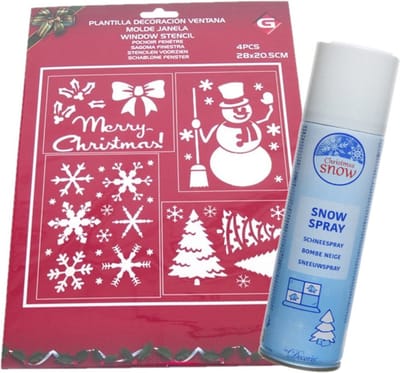 Kleine kerst raamsjablonen - 4x st- 28 x 21 cm - incl. sneeuwspray 150 ml