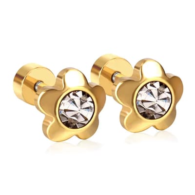 WeLoveSilver oorstekers vrouw - bloem met kristal - 8 x 6 mm