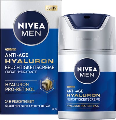 NIVEA Men Anti-Age Hyaluron, Dagcrème, Mannen, Rijpe huid, Universele huid, Gezicht, Anti-veroudering, Anti-rimpel, Hydrateren, Revitaliserend, 50 ml