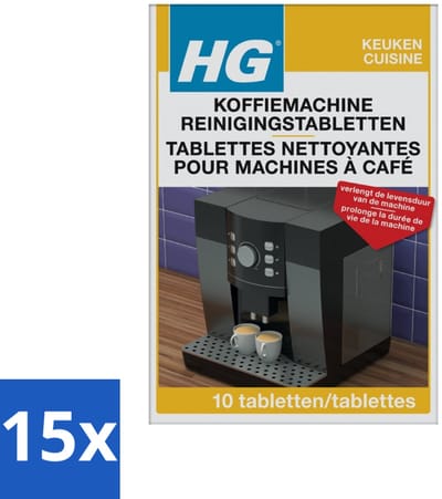 15 x HG Koffiemachine Reinigingstabletten 10 tabletten - Koffiemachine Reinigen - Koffiemachine Ontkalken - Koffiemachine Schoonmaken - Koffiemachine Onderhoud - Koffiemachine Reinigingstabletten