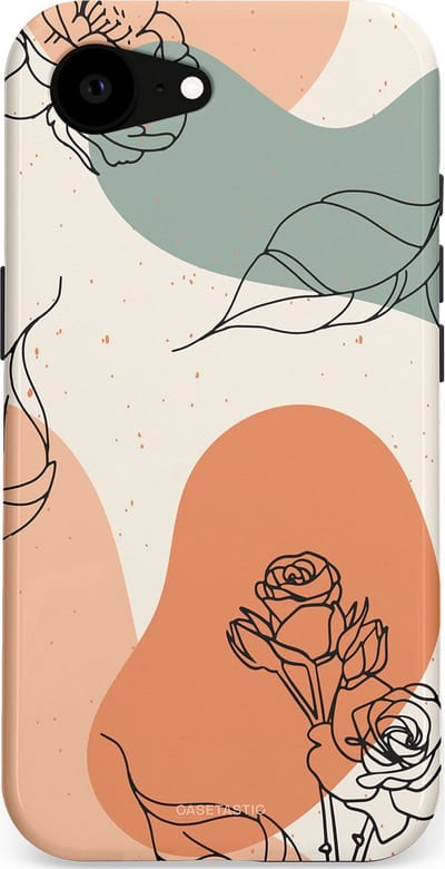 Casetastic hoesje geschikt voor Apple iPhone 16e / Apple iPhone 17e - MagSafe - Dubbellaagse bescherming - Lijnenspel roos - Fashion Case - Saliegroen Perzik Zand