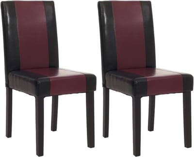 Set van 2 eetkamerstoelen Keukenstoel Littau ~ kunstleer, zwart-rood, donkere poten