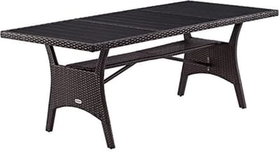 Verstelbare Polyrattan Tuintafel 190x90 cm met WPC Tafelblad - Weerbestendig en Ondersteuning voor Oneffen Oppervlakken