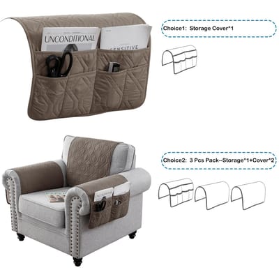 Housses d'accoudoirs de canapé matelassées 100% étanches Tapis pour animaux de compagnie Sac de rangement à poches Housses amovibles extensibles Protection d'accoudoir de meuble de canapé 1pc Storage Cover gray