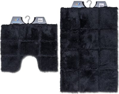 Wicotex - Badmat set met Toiletmat - WC mat met uitsparing ruit Zwart - Antislip onderkant