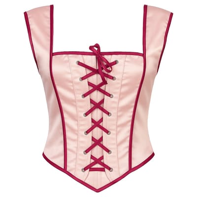 Satijnen Corset Top Lichtroze met Donkerroze Accenten – Vetersluiting – Feest & Verkleed