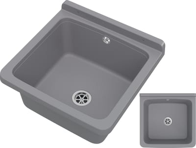 Granitan Gootsteen Orta voor Garage Wasruimte - Wasbak Stookruimte - met Sifon - Grijs - 40x38x22,9cm