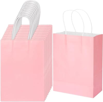 Roze Geschenkzakken - Kraftzakken Handgrepen - Feestelijke Cadeaus Verpakken - Stevig 110G Kraft Papier - 15x8x8 cm - Roze