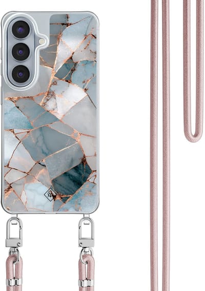 Casimoda® hoesje met rosegoud koord - Geschikt voor Samsung S26 - Azure Geo - Afneembaar koord - TPU/polycarbonaat - Blauw