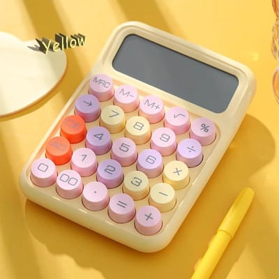 Dopamine Calculator 12-cijferige desktopcalculator Mechanische toetsenbordcalculator Draagbare minicalculator voor thuis, school en kantoor geel