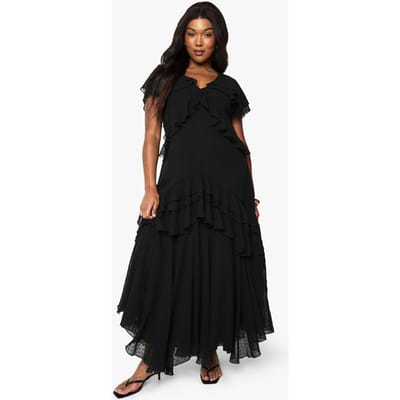 boohoo Dames Plus Dobby Chiffon Maxi-jurk met ruchesdetail | Zwart | Maat: 44