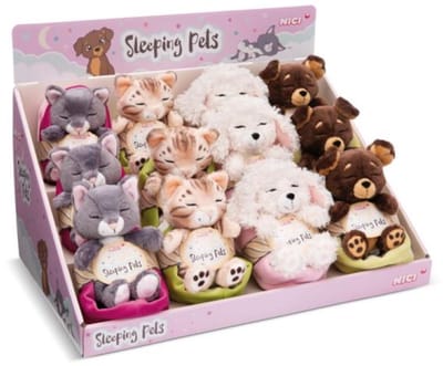 Nici knuffeldier Sleeping Pets pluche hond of kat 12cm duurzaam.