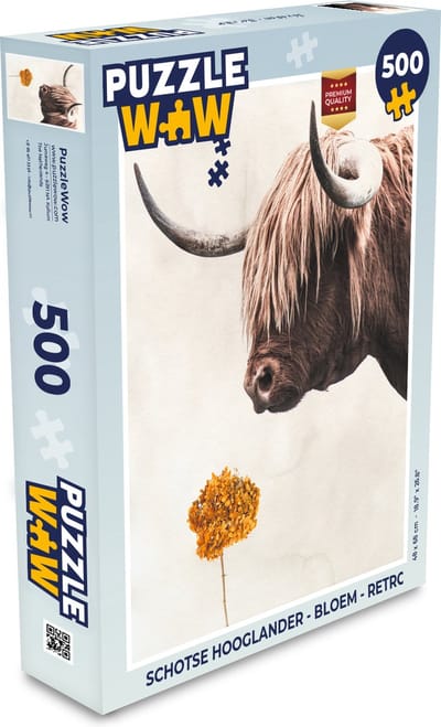 Puzzel Schotse hooglander - Bloem - Retro - Legpuzzel - Puzzel 500 stukjes
