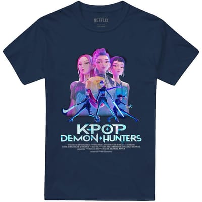 K-Pop Demon Hunters Unisex Volwassenen Huntr/X Poster T-Shirt (Marineblauw)