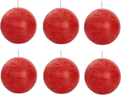 Spaas rustieke bolkaars - rood - 6x - D8 cm - 24 branduren - ronde kaarsen