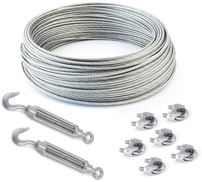 10 Meter Gegalvaniseerd Staalkabel 6mm (6x19) Inclusief Klemmen en Spanhaken