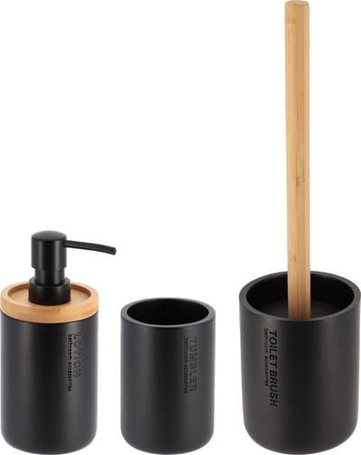 Tendance Badkamer accessoires set 3-delig - PS/bamboe - zwart - robuust - matte coating - luxe set