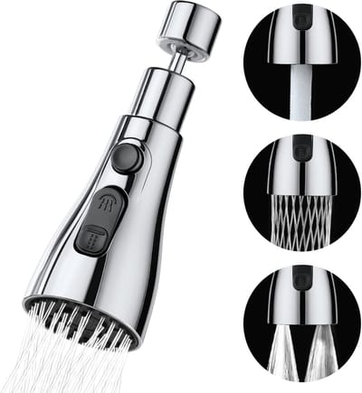 3-in-1 Kraanbeluchter - met Draaibare Sproeikop - Kraanverlengstuk - Eenvoudige Installatie - beluchtingsfilter -badkamerkraan - multifunctionele waterbespaarder - voor de keuken en badkamerkraan - Zilver