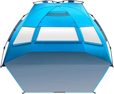 CLVP® Strandtent UV Bescherming - Strandtent Baby Pop Up – Strandtentje Extra Licht – Strandschelp – Strand Tent –Lichtblauw met grijs