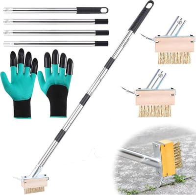 Voegenborstel Onkruidkrabber met Verstelbare Steel en Tuinhandschoenen