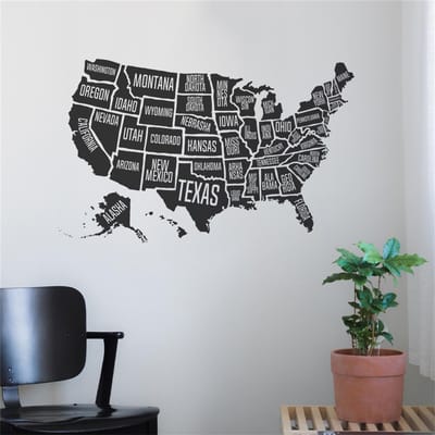 Muursticker USA Kaart Staat Sticker Huis Kantoor Decoratie voor Slaapkamer Woonkamer Raam Zwart zwart