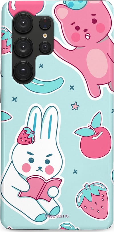 Casetastic hoesje geschikt voor Samsung Galaxy S25 Ultra - Dubbellaagse bescherming - Fruitige vriendjes - Fashion Case - Mintgroen Lichtgrijs Lichtroze Wit