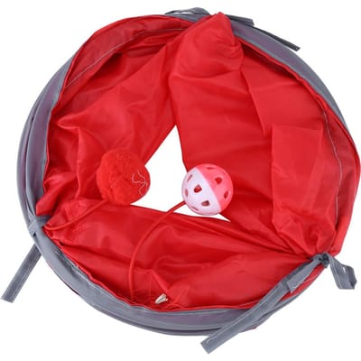Kattentunnel Speelgoed Kitten Speeltunnel Huisdierspeelgoed met Rinkelbel & Pluche Bal(Rood) rood