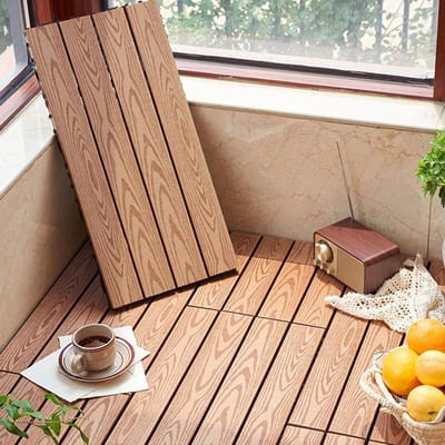 Houten Terrastegels - Vloertegels Tuin - Buitenruimte Aankleden - In elkaar grijpend Ontwerp - 30x30 cm - Houtkleur