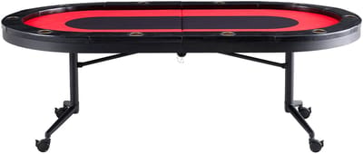 opvouwbare pokertafel voor 10 spelers, ovale 90 inch blackjack- en Texas Holdem-tafel met beklede rails en roestvrijstalen bekerhouders, draagbare, opvouwbare casinokaarttafel