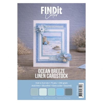 A5 Linnenkarton pakket 75 vellen 240 grams in vijf mooie kleuren - Find It Color - Linen Cardstock Pack A5 - Ocean Breeze - Gratis verzonden - FITCBA5002