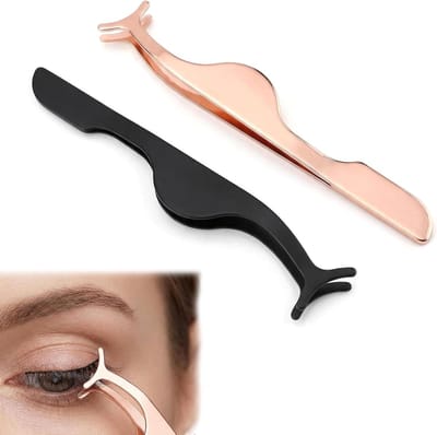 Wimper Tweezer Set - Wimper Applicator - Valse Wimpers Aanbrengen - Ergonomisch Gebogen - 2 Stuks - Zwart Rosé Goud