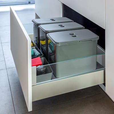 Eleganca Inbouw Prullenbak - 3 x 12 L – Afvalemmer - Afvalbak afvalscheiding - met inzet-rand - Geschikt voor keukenlade met front van 90 cm breed – Antraciet