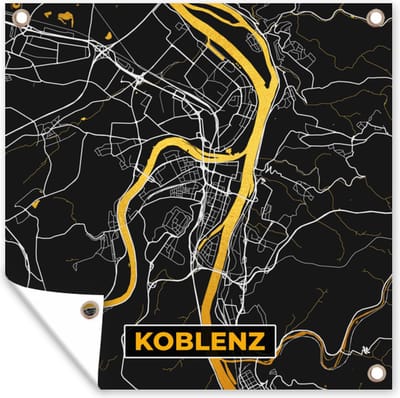 Tuin poster Black and Gold – Stadskaart – Koblenz – Duitsland – Plattegrond – Kaart - 200x200 cm - Tuindoek