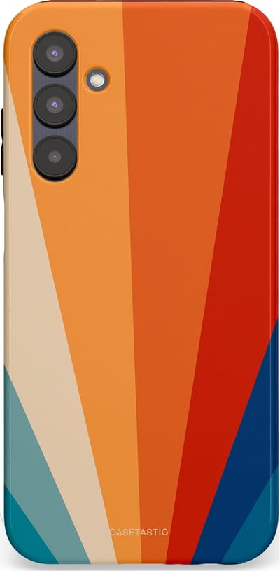 Casetastic hoesje geschikt voor Samsung Galaxy A25 - Dubbellaagse bescherming - Retro straal - Fashion Case - Oranje Okergeel Petrol Rood