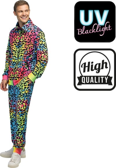 Boland - Trainingspak Leopard art dude UV (L) - Volwassenen - - 80s - 90s - foute party - grappig - retro trainingspak - neon