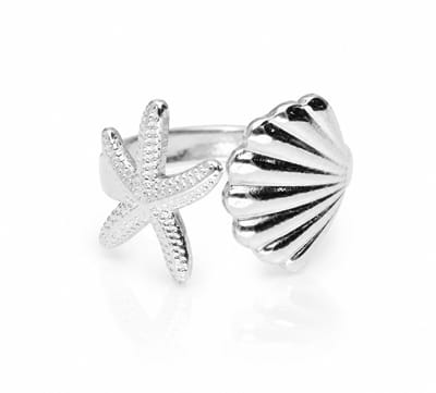 2 Love It Ocean Breeze - Ring - Zeester en schelp - Zilverkleurig - Open design