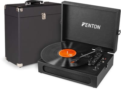 Retro platenspeler met platenkoffer - Fenton RP118B - Platenspeler Bluetooth - Met speakers - Zwart