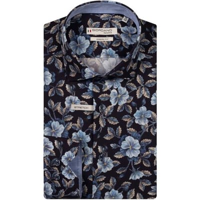 Giordano Overhemd Maggiore Semi Cutaway Liberty Large Flower Pattern Navy-Bruin / male